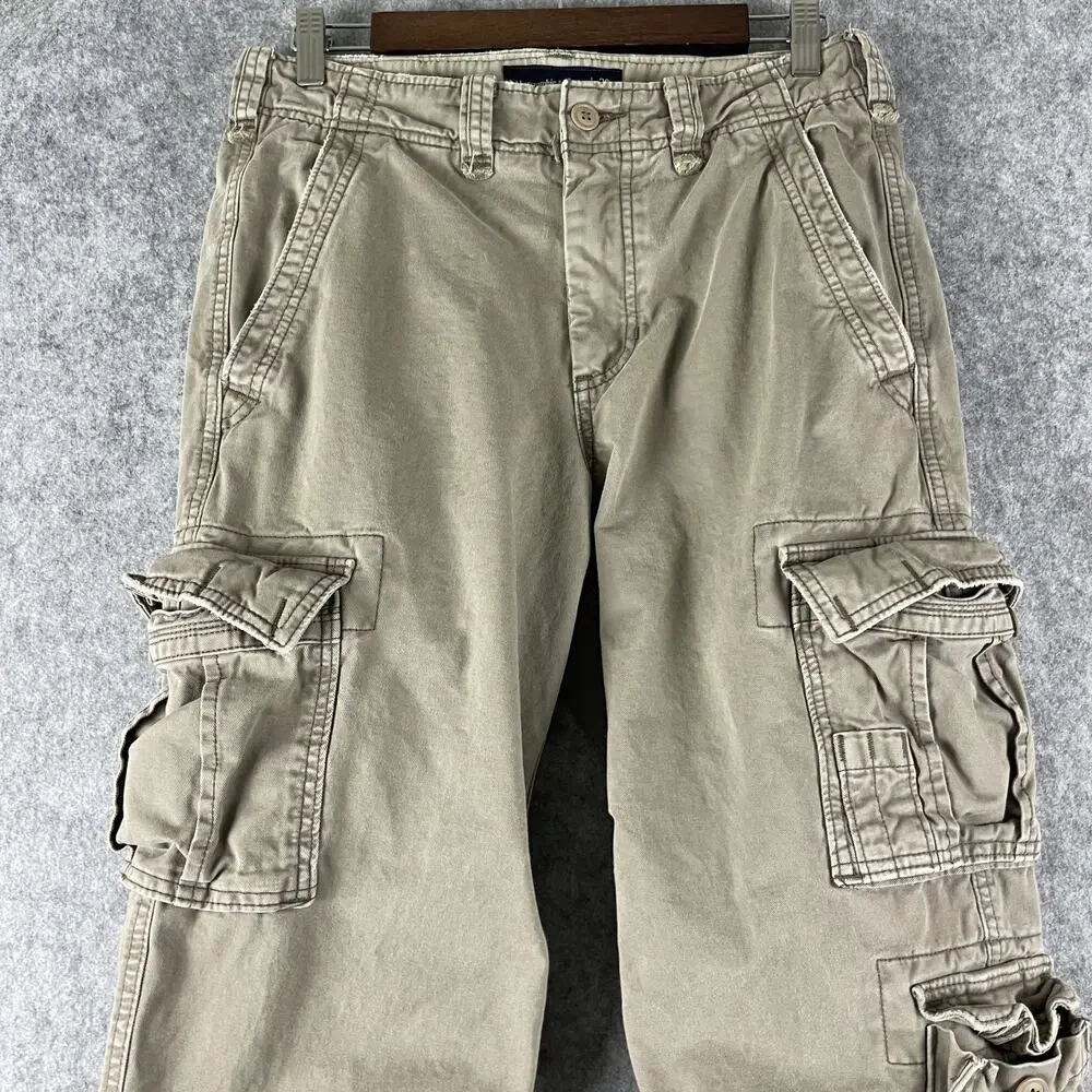 VTG Abercrombie Fitch Cargo Pants Mens 28x27 Beige Loose Paratrooper Y2K Utility